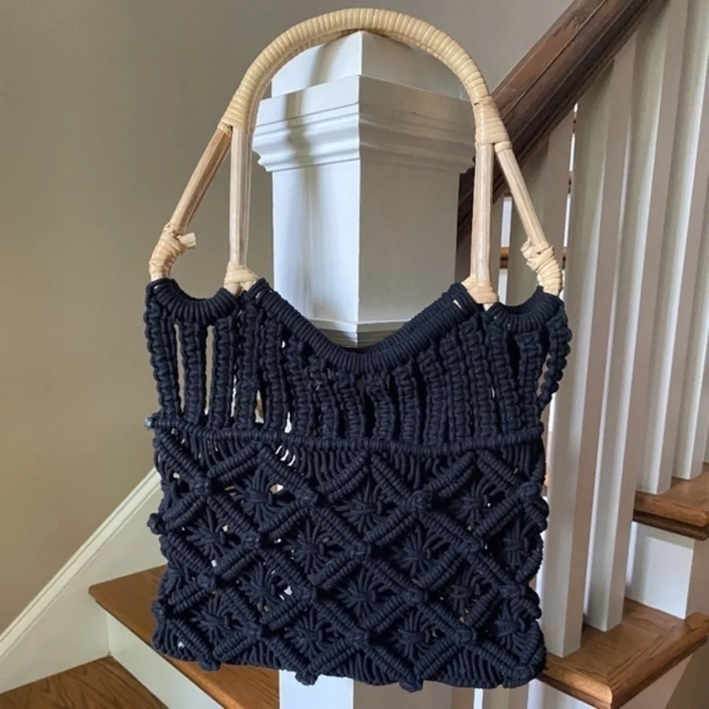NWOT Anthropologie Black Macreme  Amara Bag